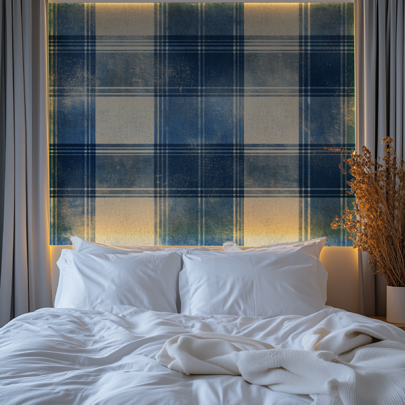 Papier peint vintage tartan bleu chambre premium