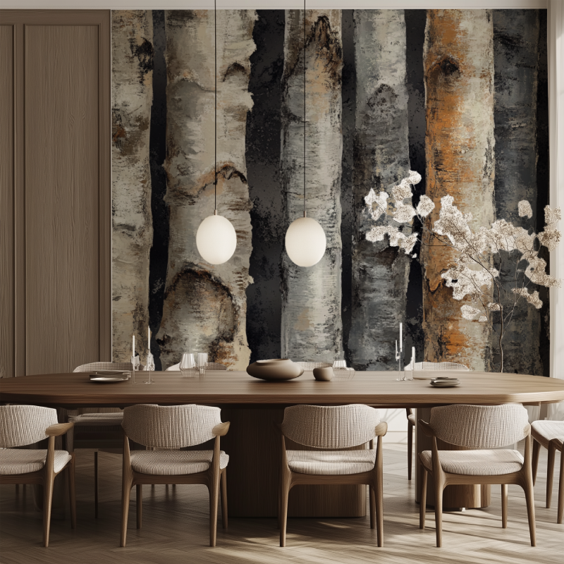 Papier peint arbre tronc salle manger tendance