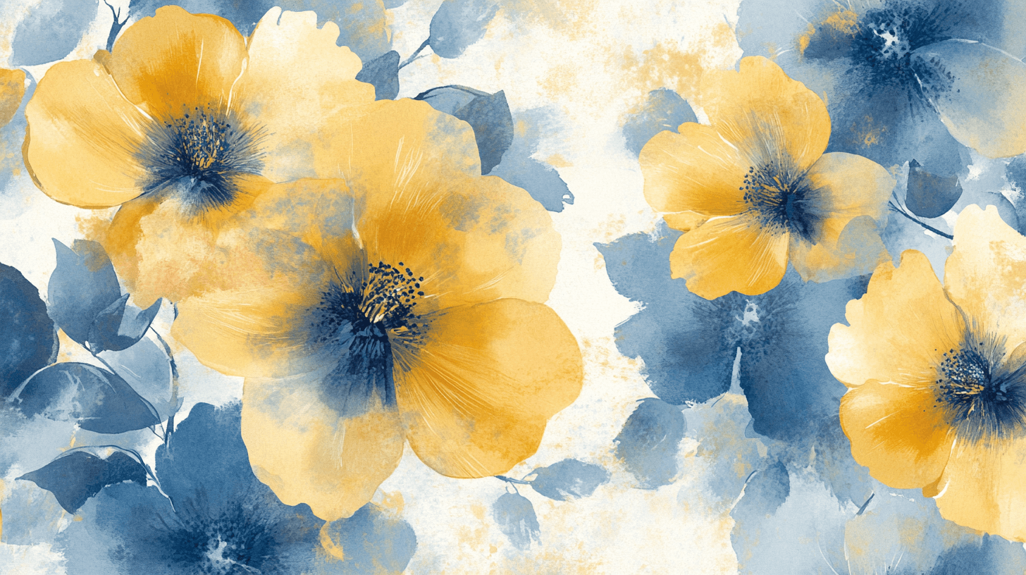 Papier Peint Fleur Jaunes Et Bleu