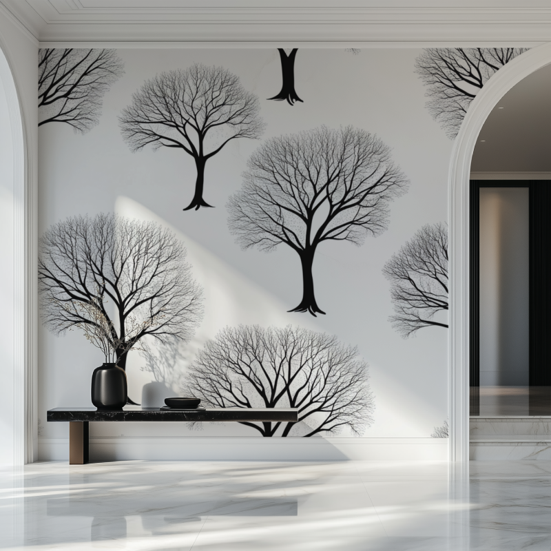 Papier peint arbre oir et blanc salon beau