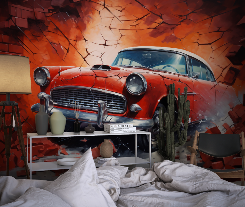 Papier peint xxl voiture ancienne chambre dado1