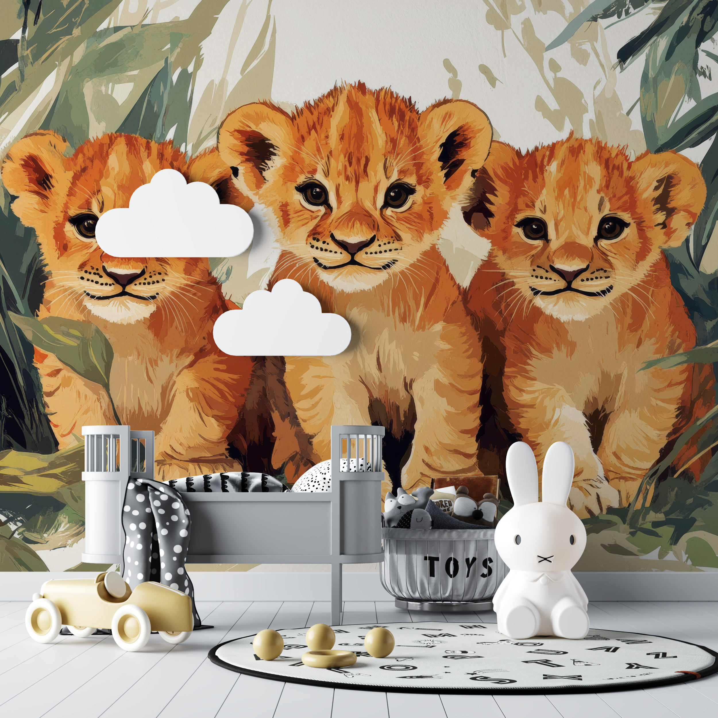 Papier peint lions jungle douce bebe tipi