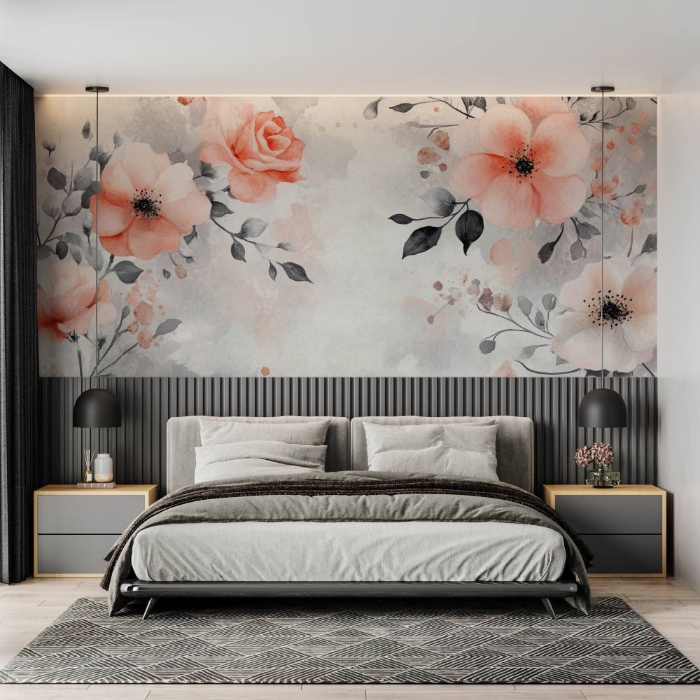 Papier peint aquarelle vegetation abstraite chambre adulte