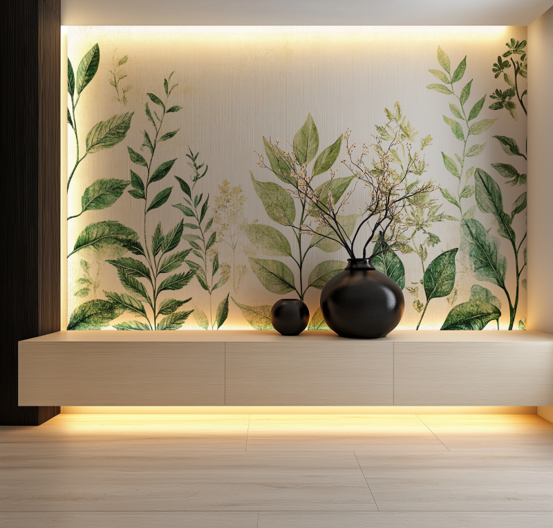 Papier peint vintage plante vert deau salon neon