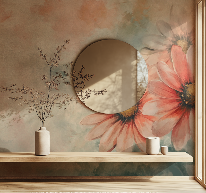 Papier peint mural fleur vintage miroir