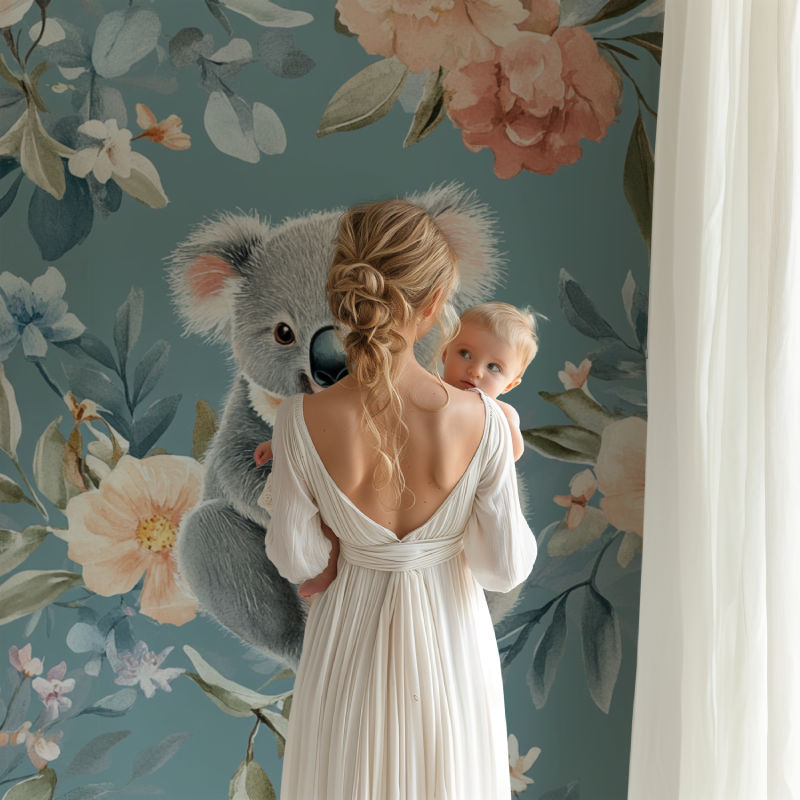 Papier peint koala et tapis de fleurs bb123