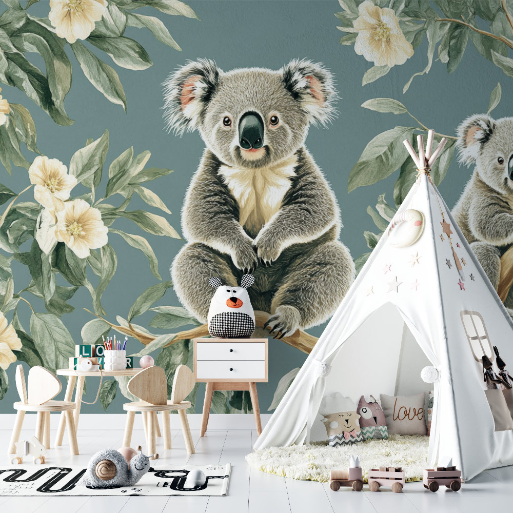 Papier peint koala dans une foret magique chambre bebe