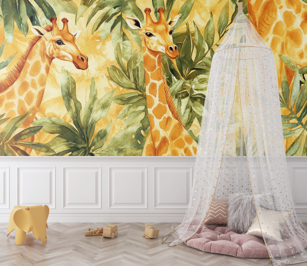 Papier peint animaux safari girafe et co bebe