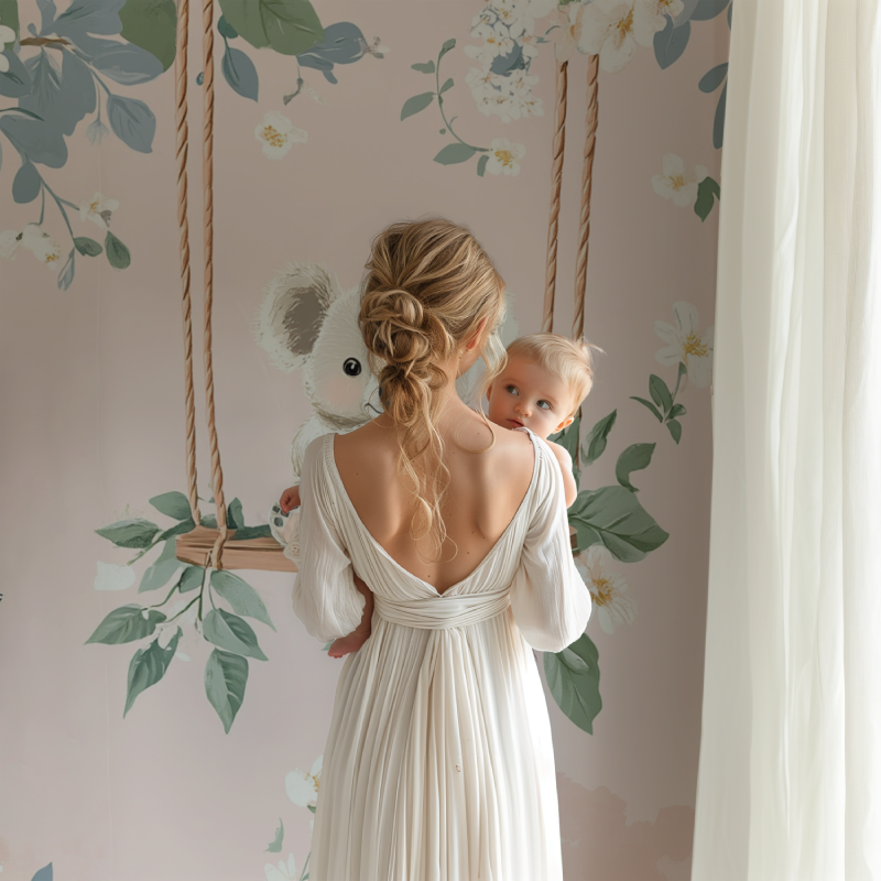 Papier peint koala sur une balancoire florale bb123