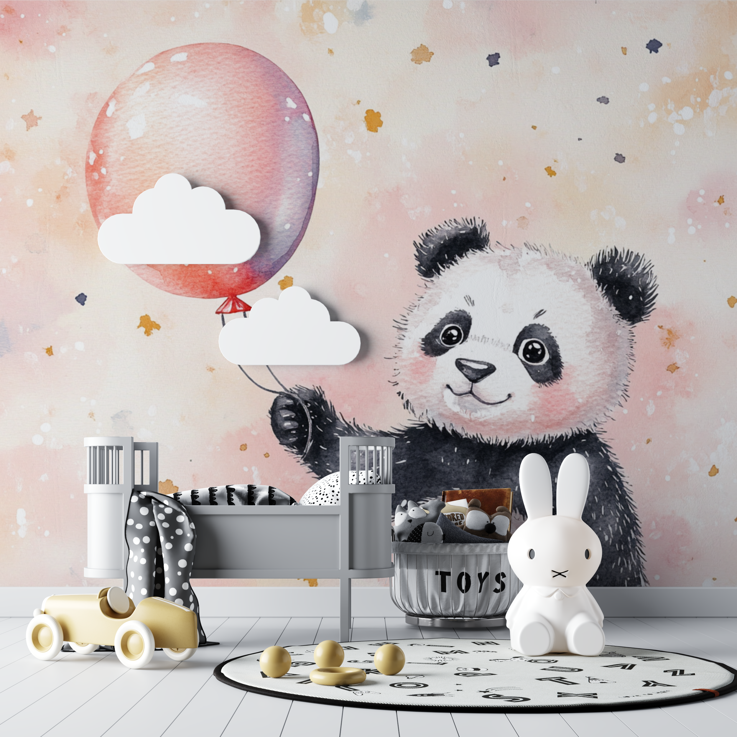 Papier peint panda avec ballon bebe tipi