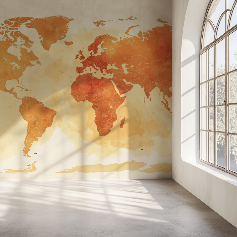 Papier peint carte du monde terracotta mur simple