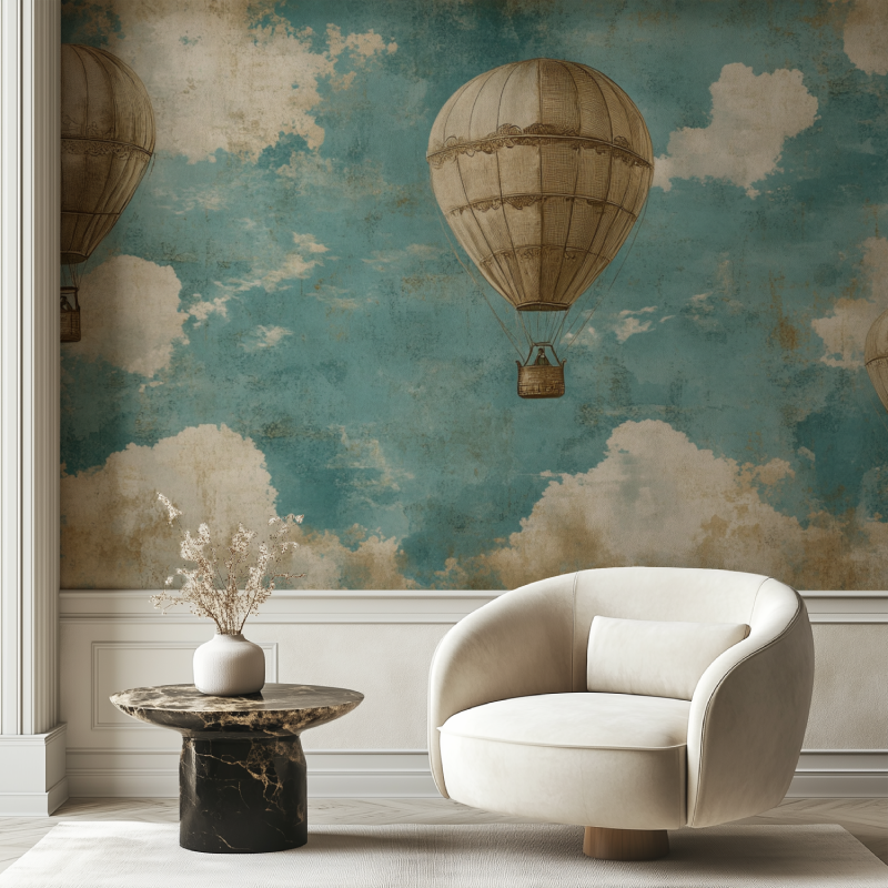 Papier peint vintage montgolfieres chaise tendance