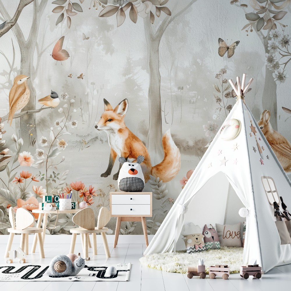 Papier peint renard foret chambre bebe