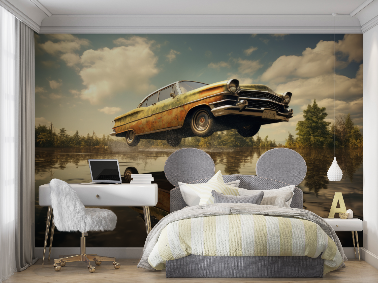 Papier peint voiture vintage fl...te mur chambre panoramique