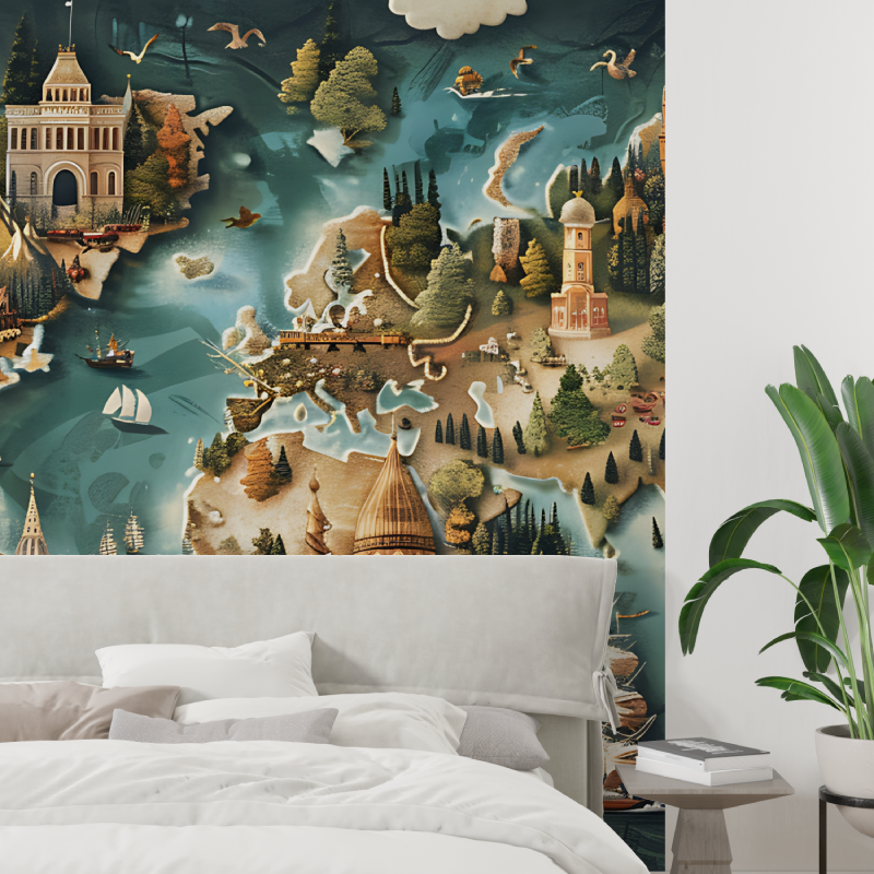 Papier peint carte du monde ville tapisserie tendance