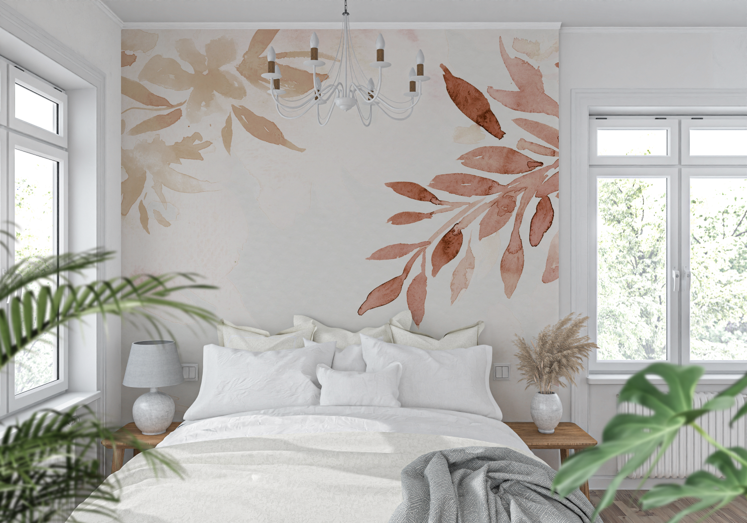 Papier peint aquarelle teintes naturelles tendance mur