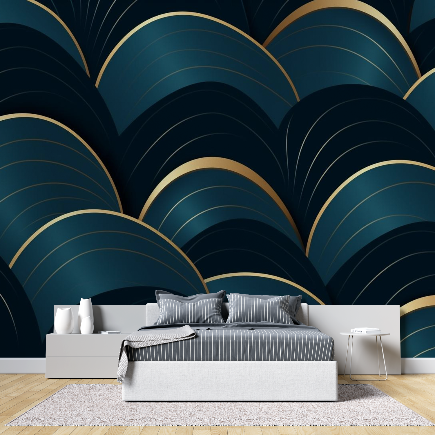 Papier Peint Bleu Pétrole et Doré - tendance 2024