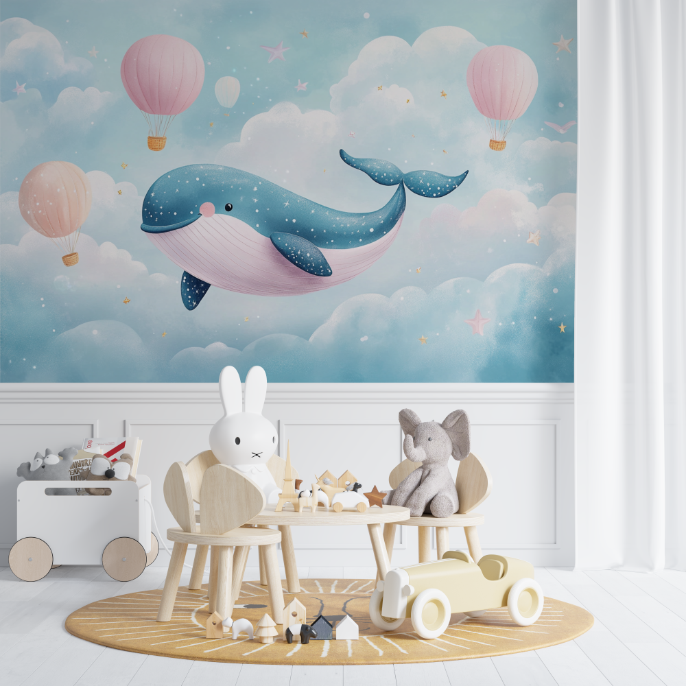 Papier peint marin nuage coton baleine chambre de bebe