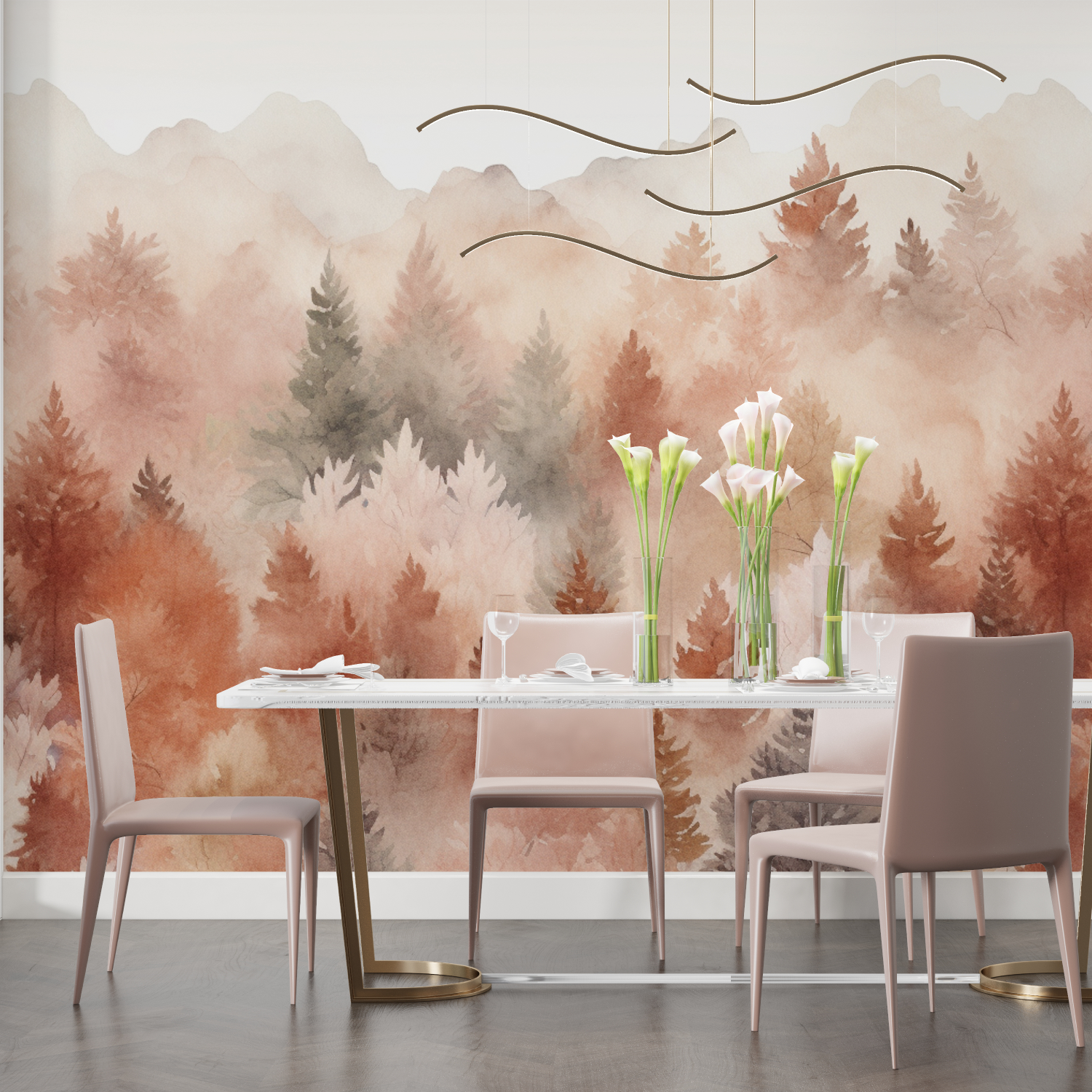 Papier peint aquarelle foret tendance salon