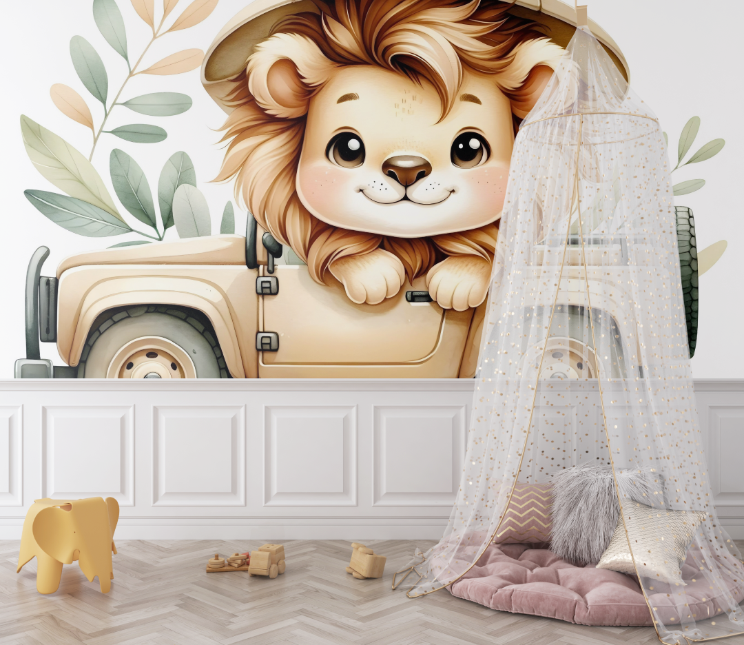 Papier peint lion safari enfant bebe