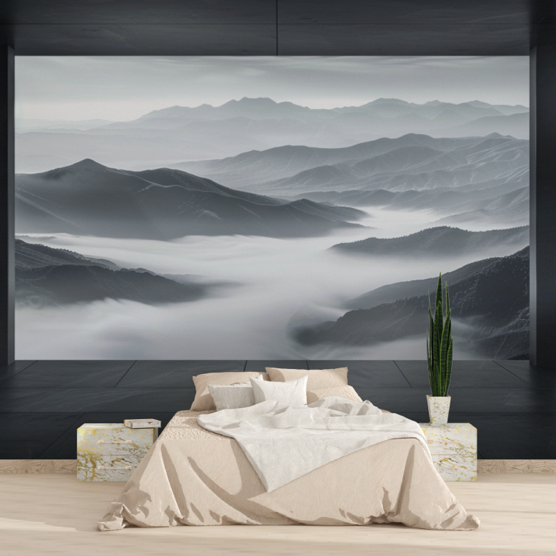 Papier peint panorama nature noir et blanc tapisserie 2025