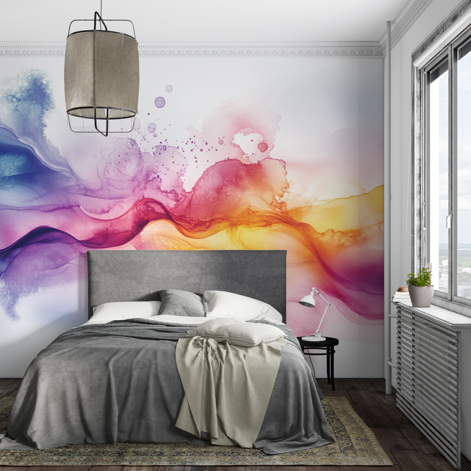 Papier peint aquarelle art fluidite et abstraction mural