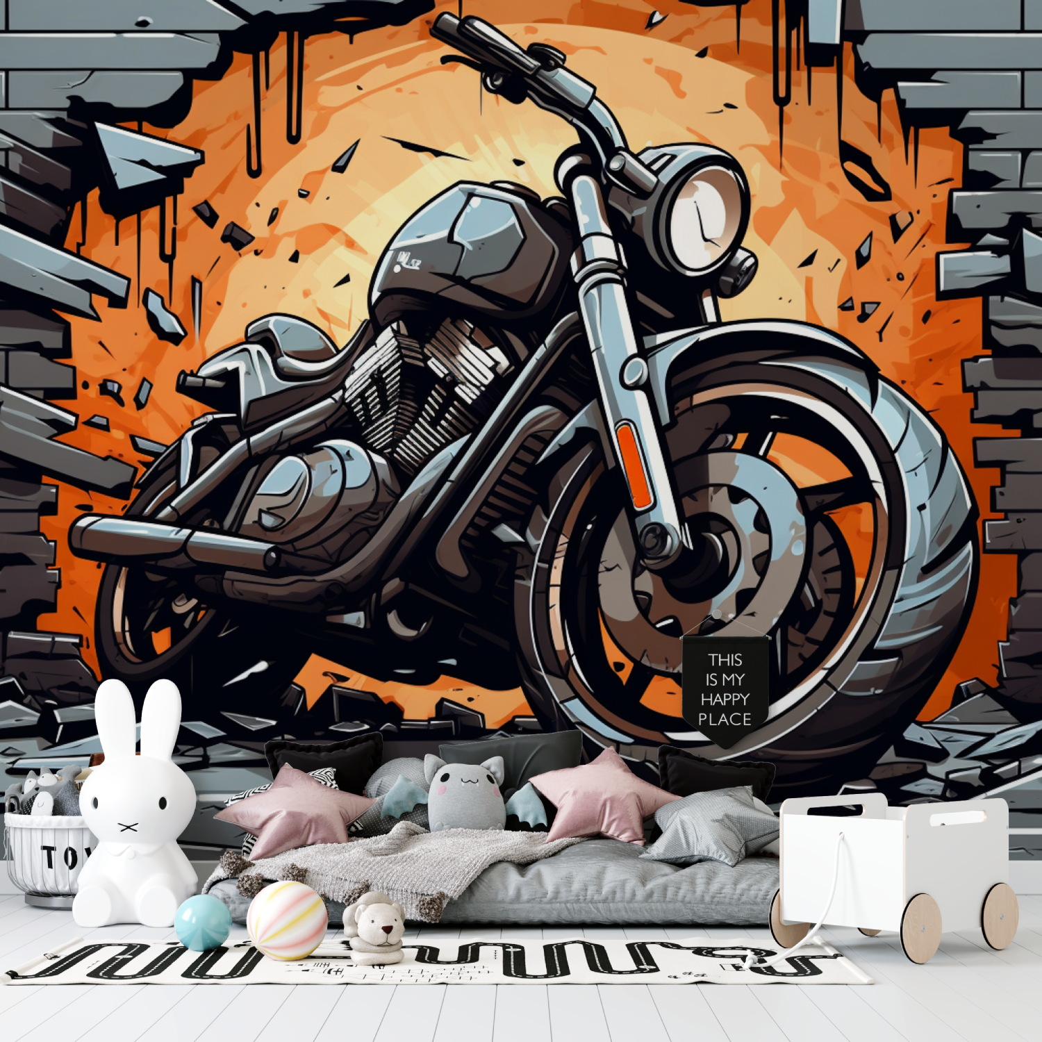 Papier peint graffiti 3d moto cross tapisserie garcon