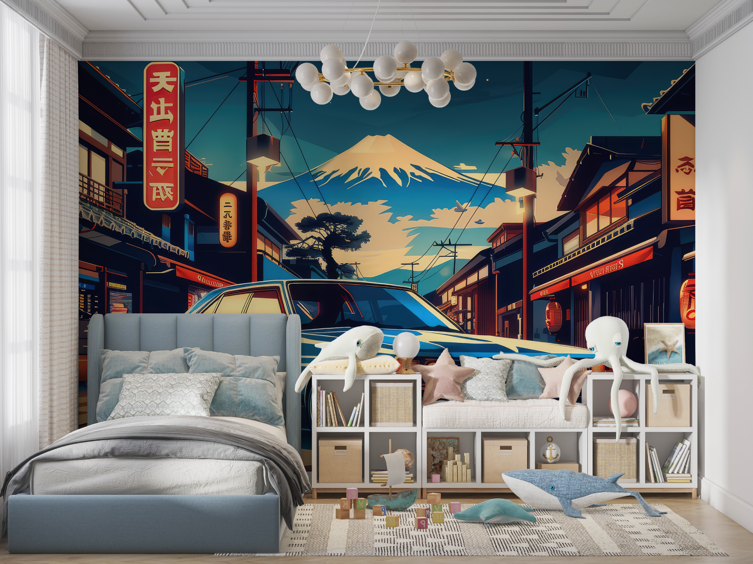 Papier peint fresque mural voiture panoramique garcon