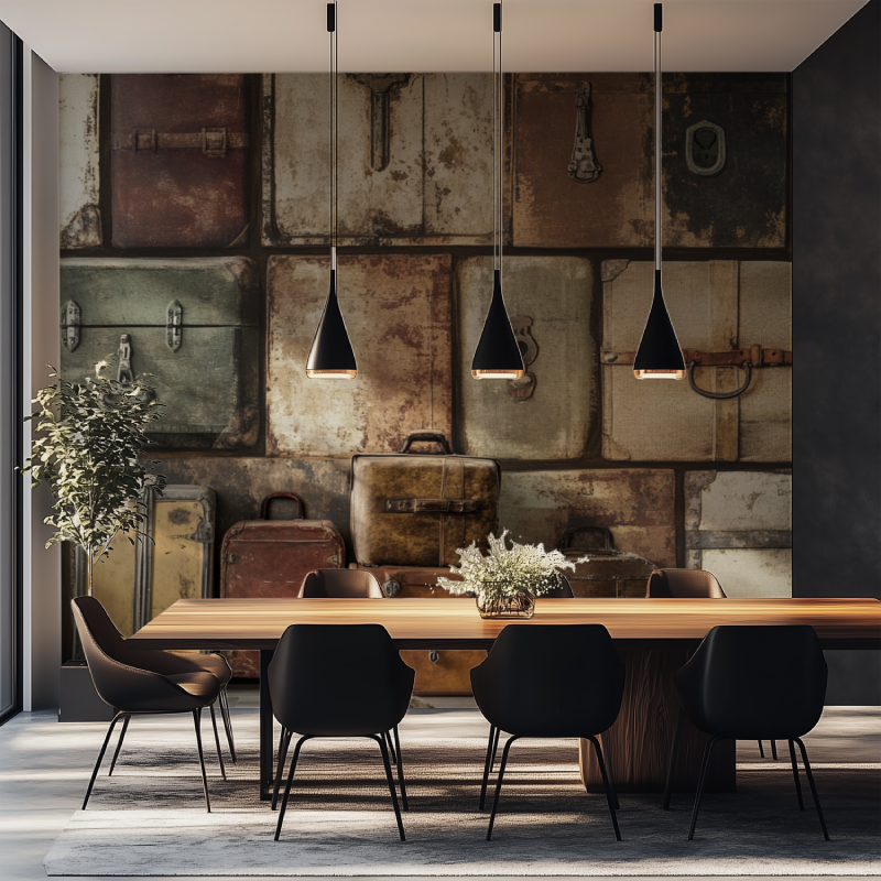 Papier peint vintage vieilles malles salle manger tapisserie