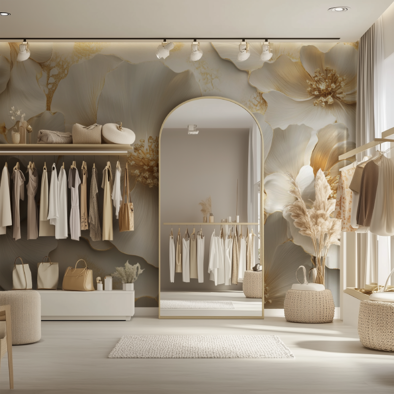 Papier peint fleur dore dressing