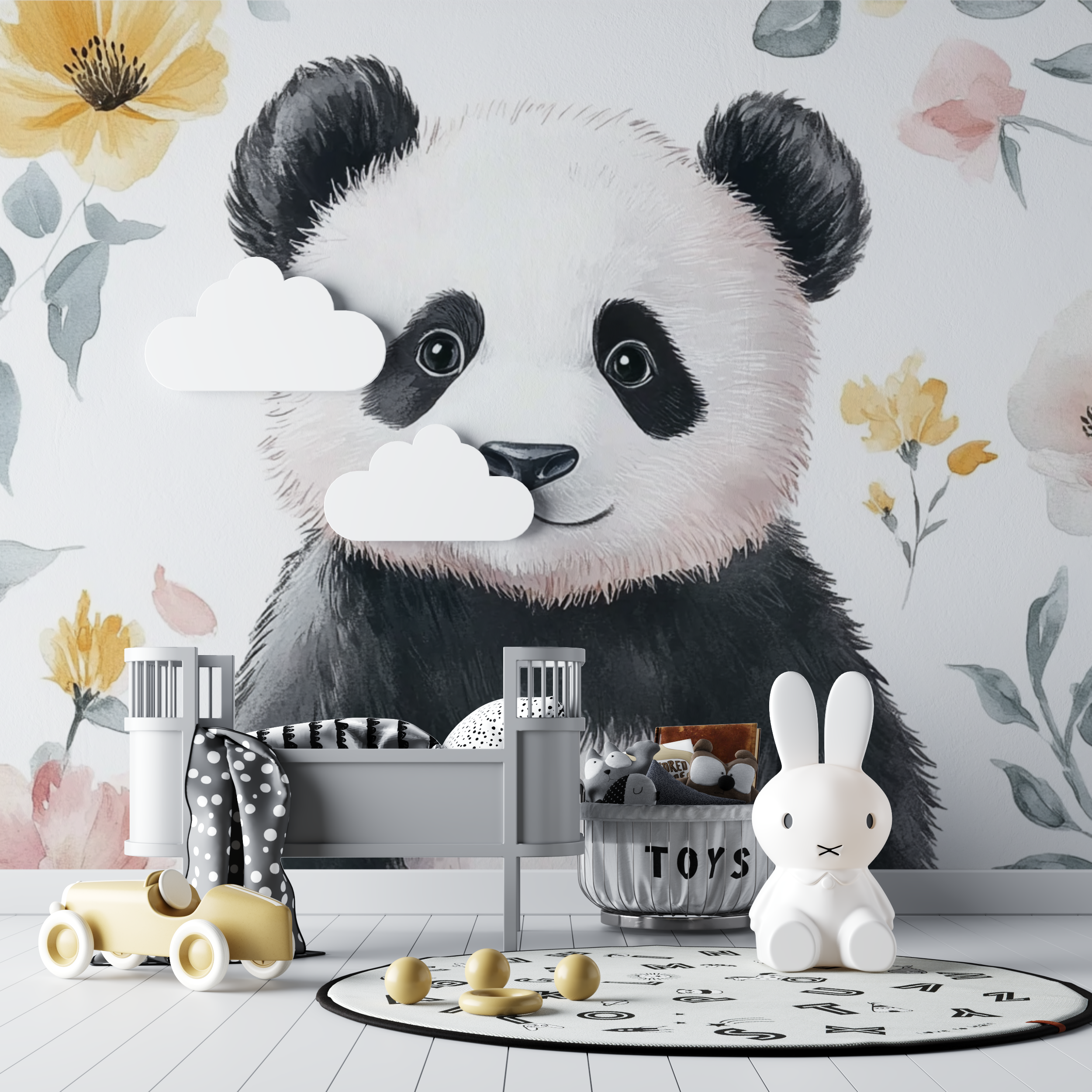 Papier peint panda et motifs enfantins bebe tipi