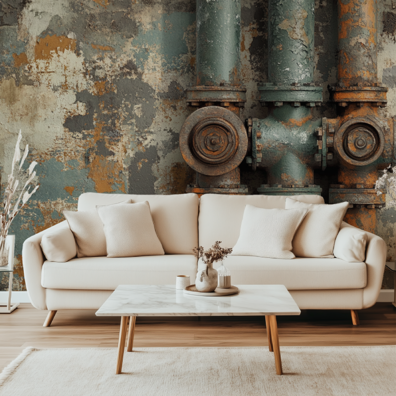 Papier peint vintage tuyaux canape simple