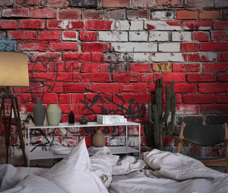 Papier peint effet brique tendance chambre dado1