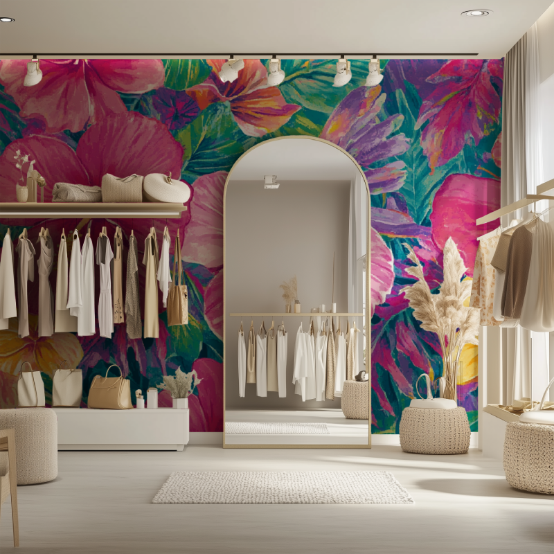 Papier peint fleur tropicale dressing