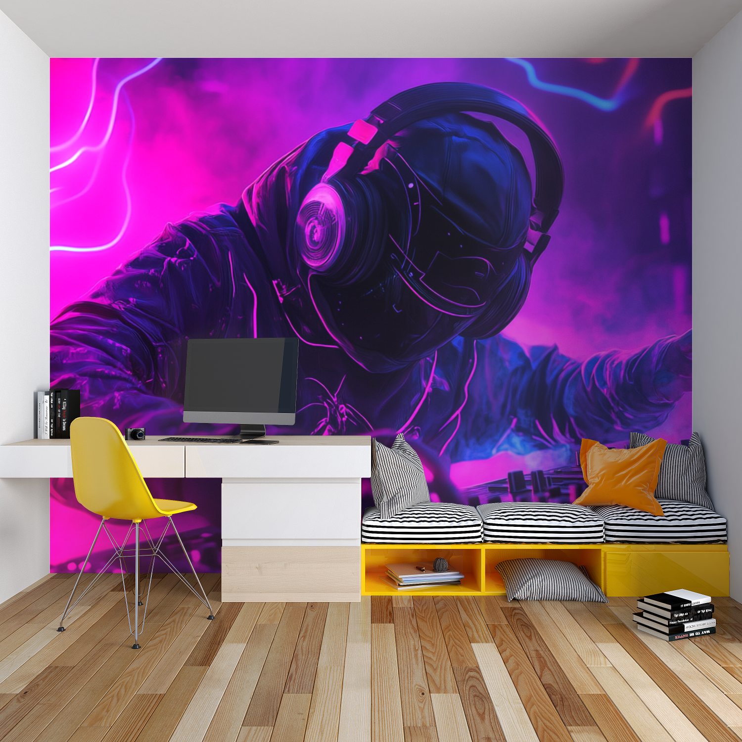 Papier peint nomade techno music chambre garcon lit