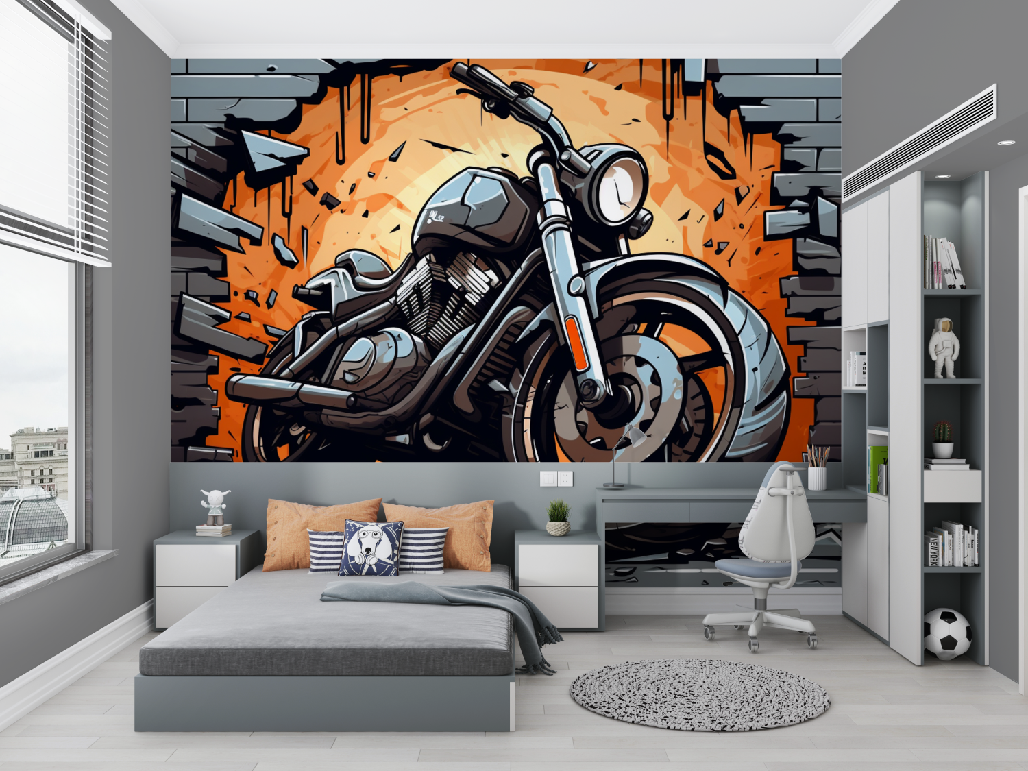 Papier peint graffiti 3d moto cross chambre petit