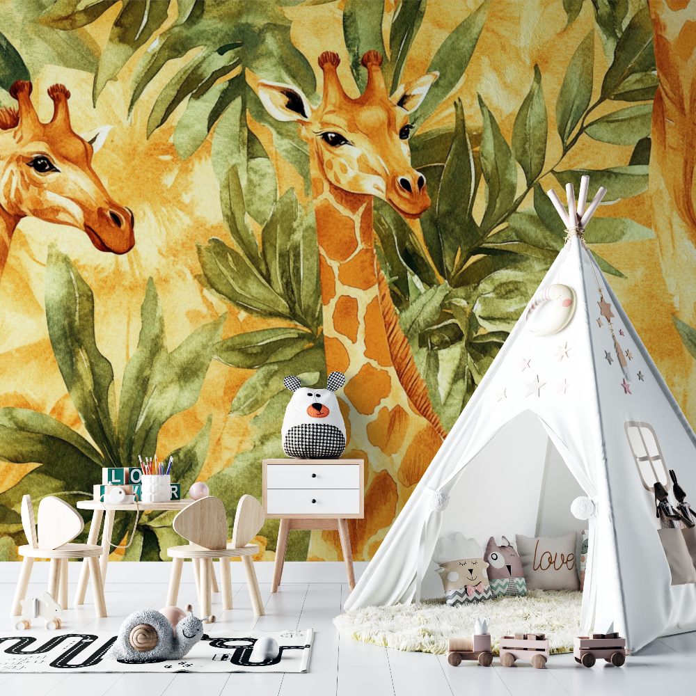 Papier peint animaux safari girafe et co chambre bebe