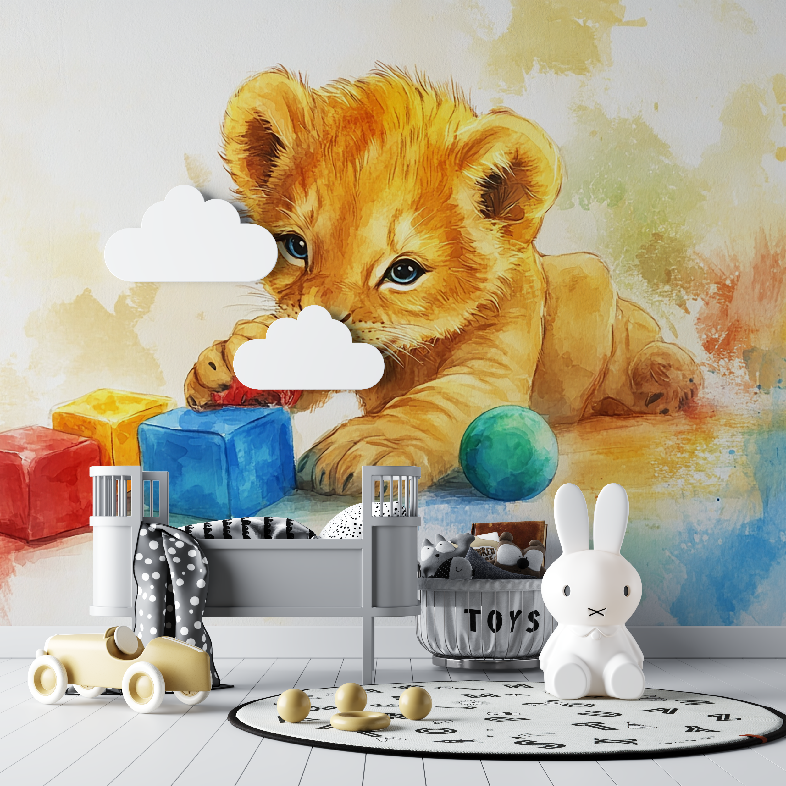 Papier peint lionceau mignon bebe tipi