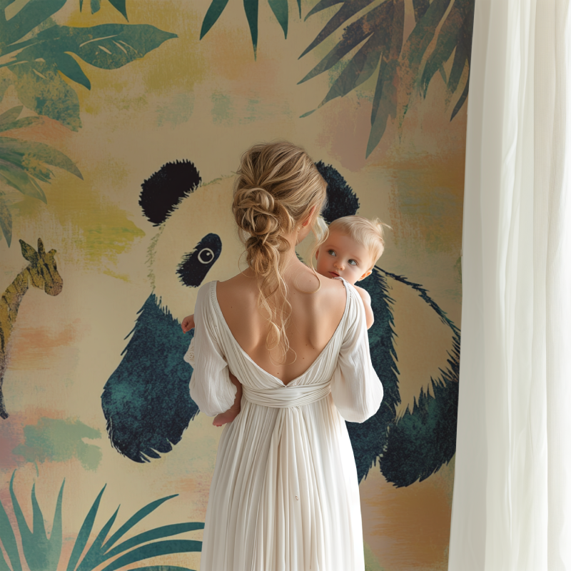 Papier peint panda et animaux de la jungle bb123