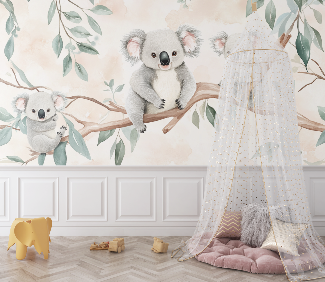 Papier peint koala et rosee du matin bebe