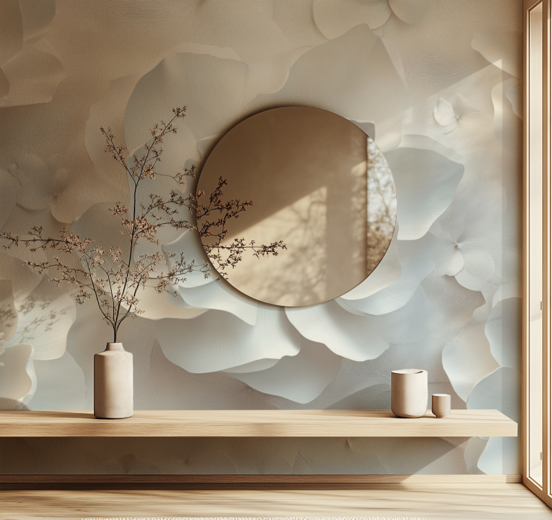 Papier peint fleur blanche relief miroir