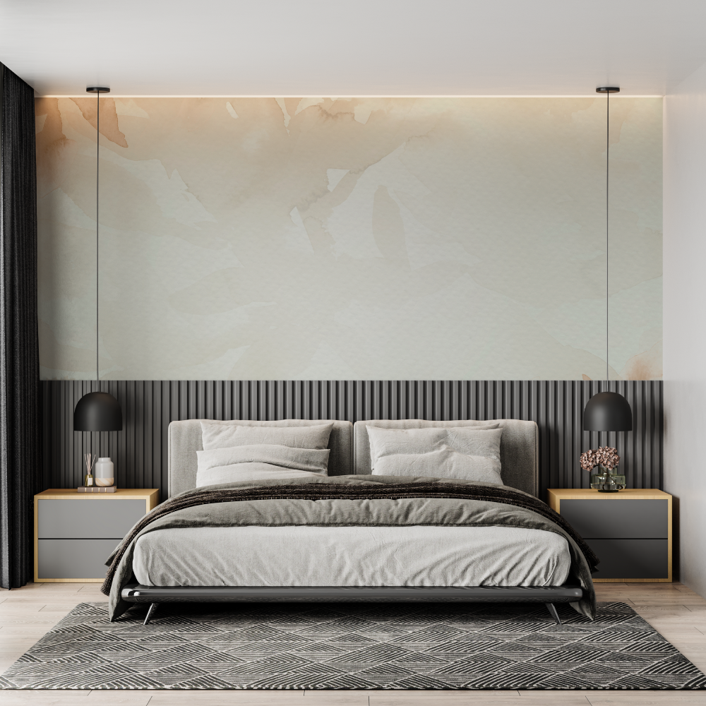 Papier peint aquarelle feuilles beiges chambre adulte