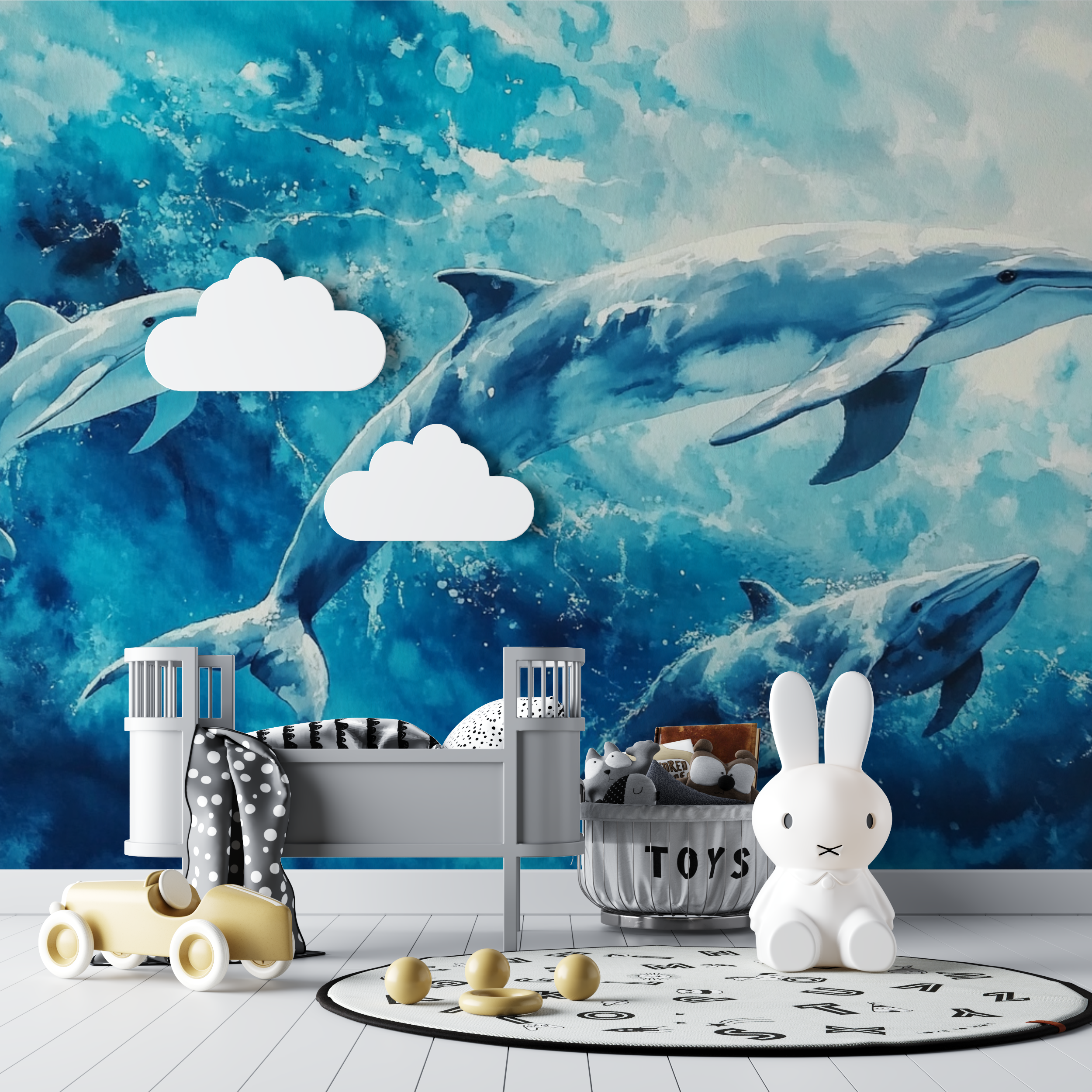 Papier peint baleine et dauphins bebe tipi