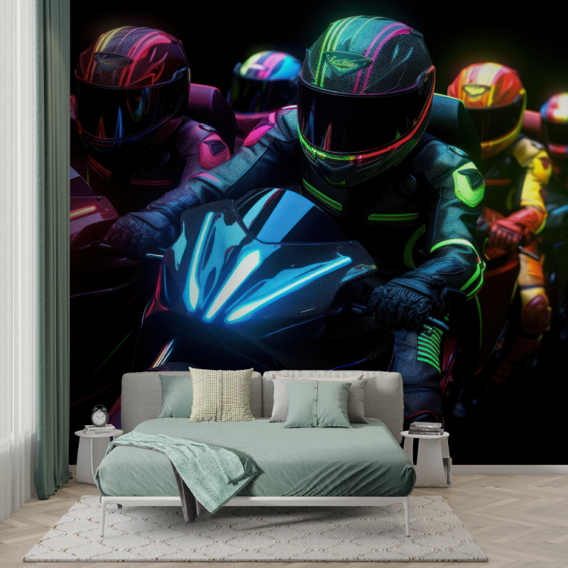 Papier peint pilote motocross led murs