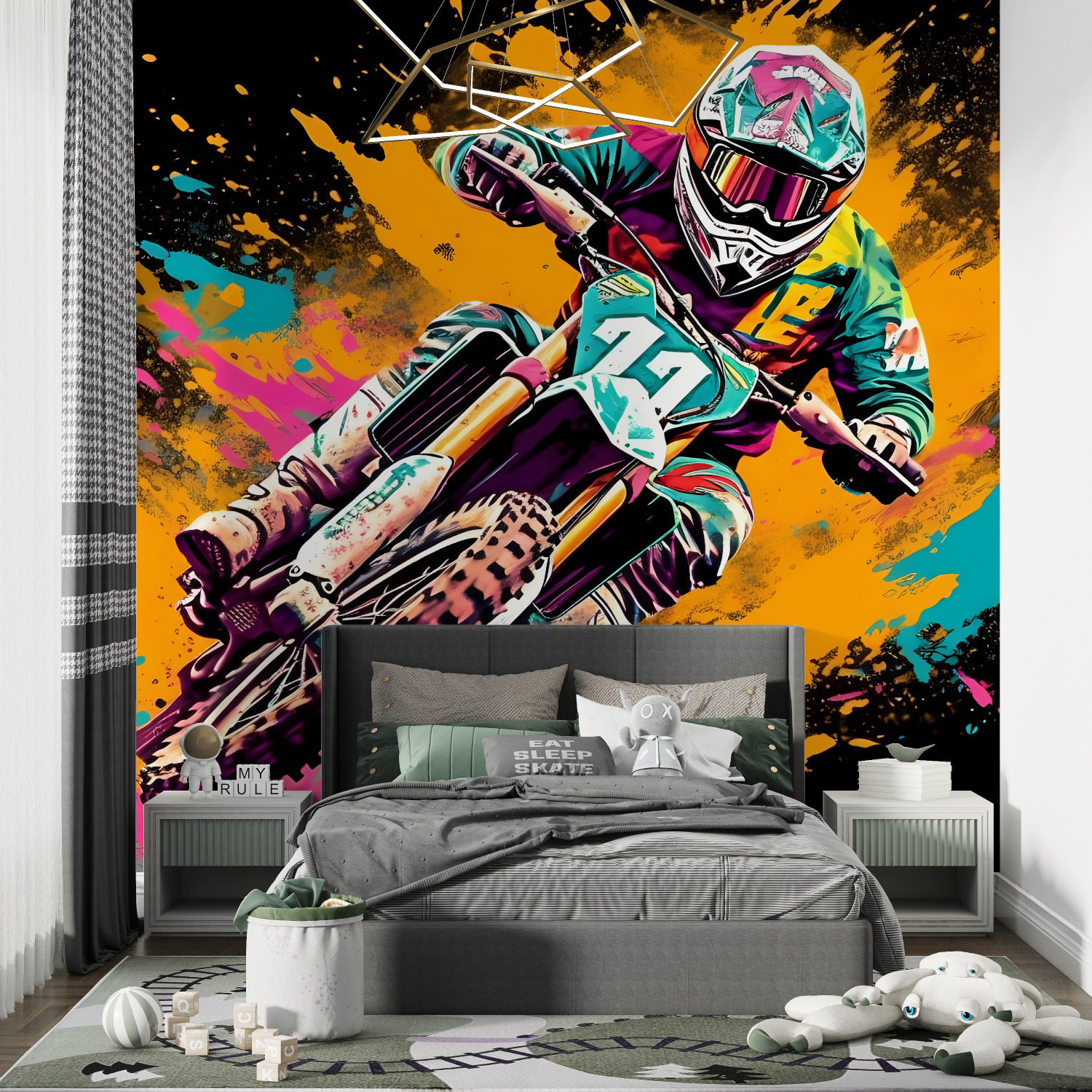 Papier peint graffiti motocross chambre de garcon