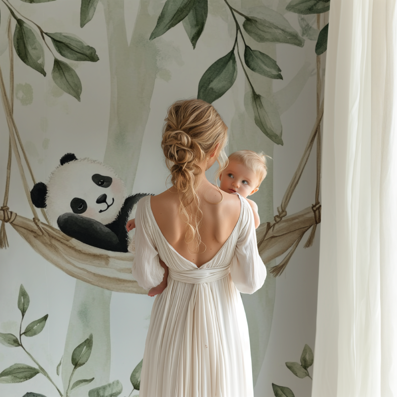 Papier peint bebe panda et hamac bb123