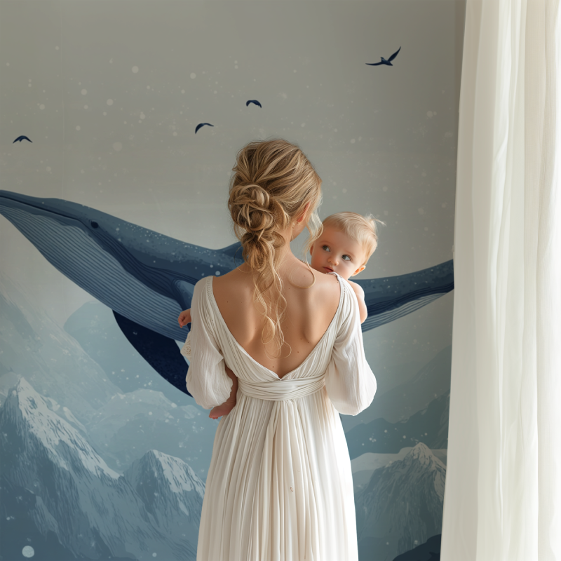 Papier peint baleine et montagnes bb123