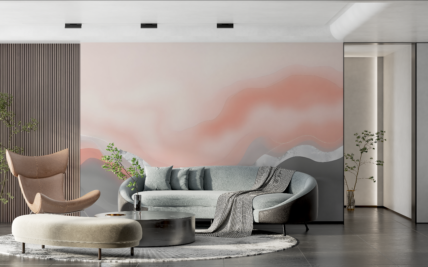 Papier peint aquarelle rose gris tendance 2024