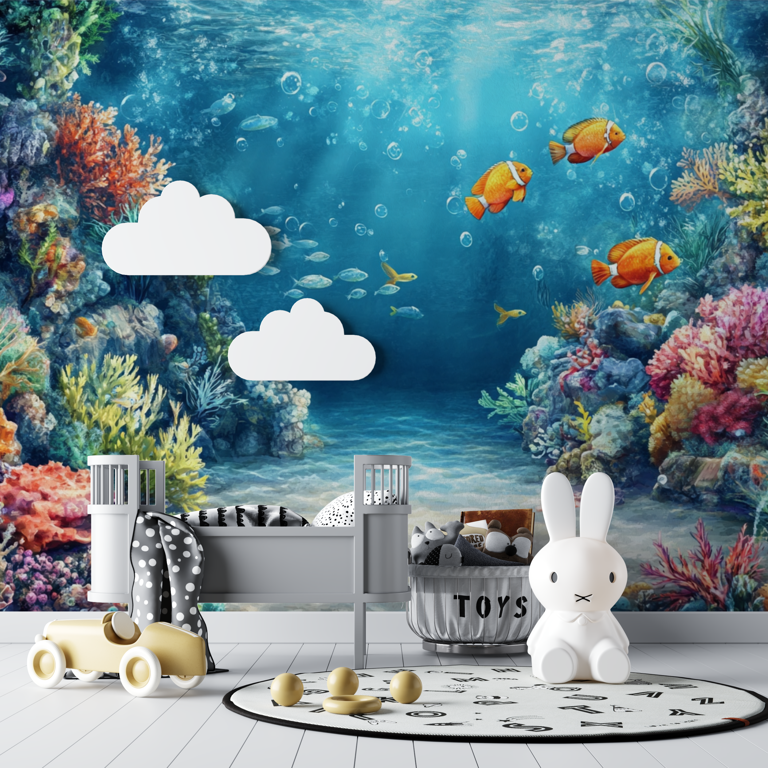 Papier peint marin tapisserie aquarelle baleine bebe tipi