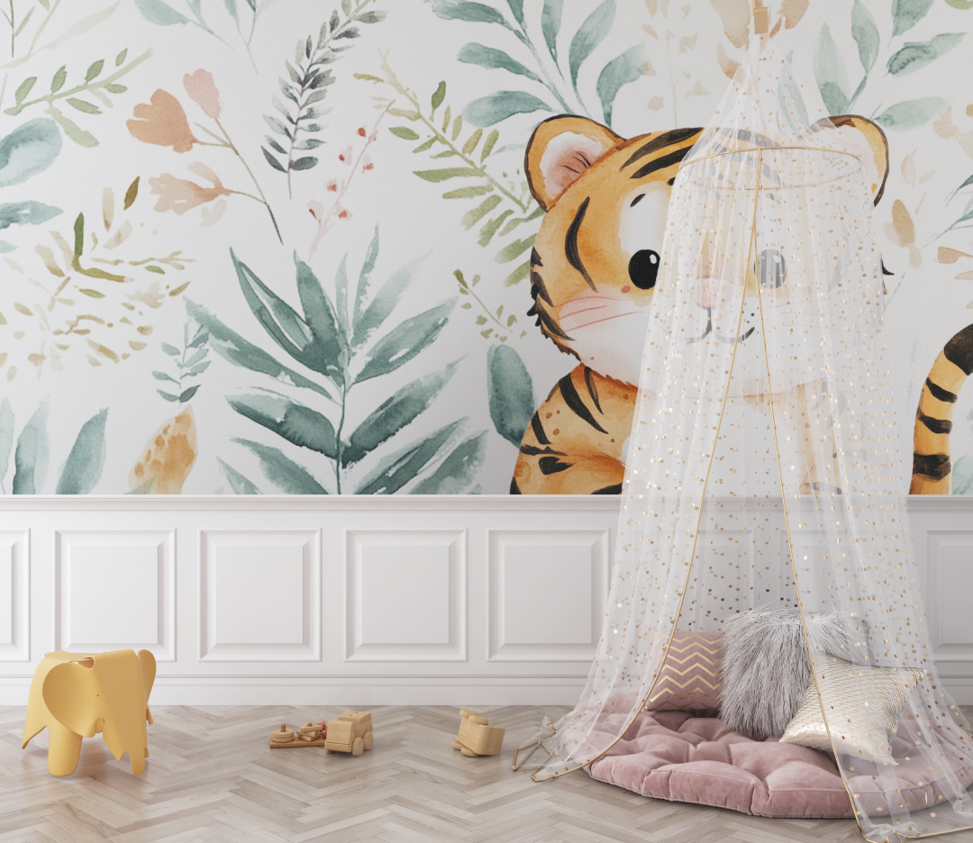 Papier peint tigre scandinave bebe